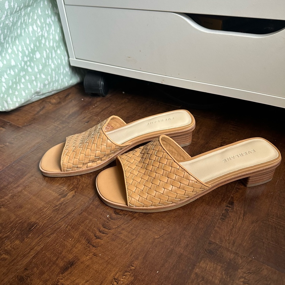 Everlane Tan Leather Mules Minimalist Design